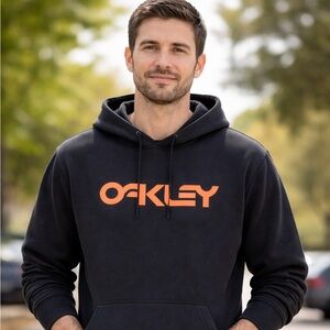 🌸 Oakley Black Hoodie with Orange Logo